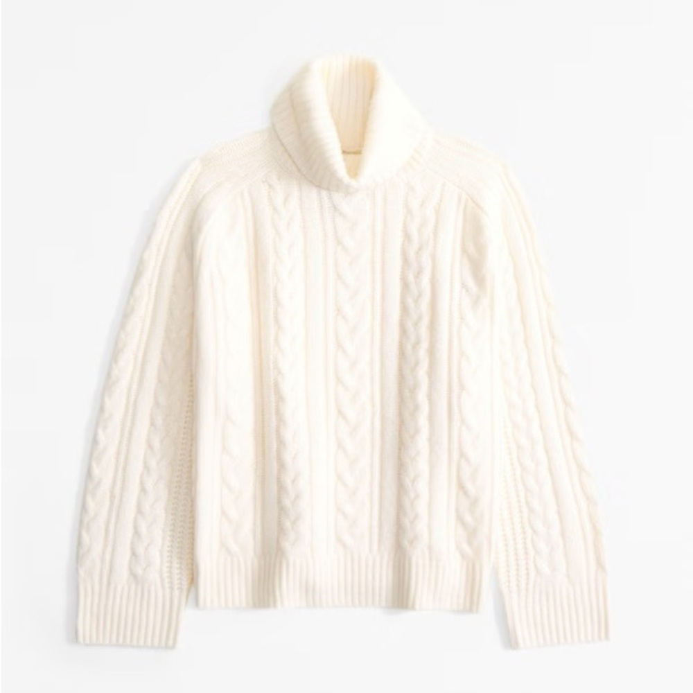 Abercrombie & Fitch Cream Cable Easy Funnel Neck Knit Sweater